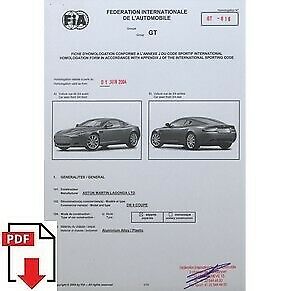 2004 Aston Martin DB9 Coupe FIA homologation form PDF download